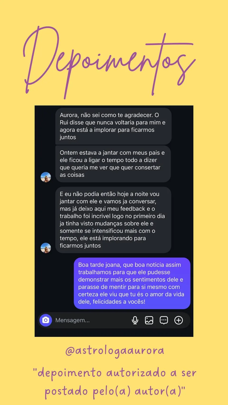 Print de conversa de depoimento de cliente, autorizado pela autora para divulgação