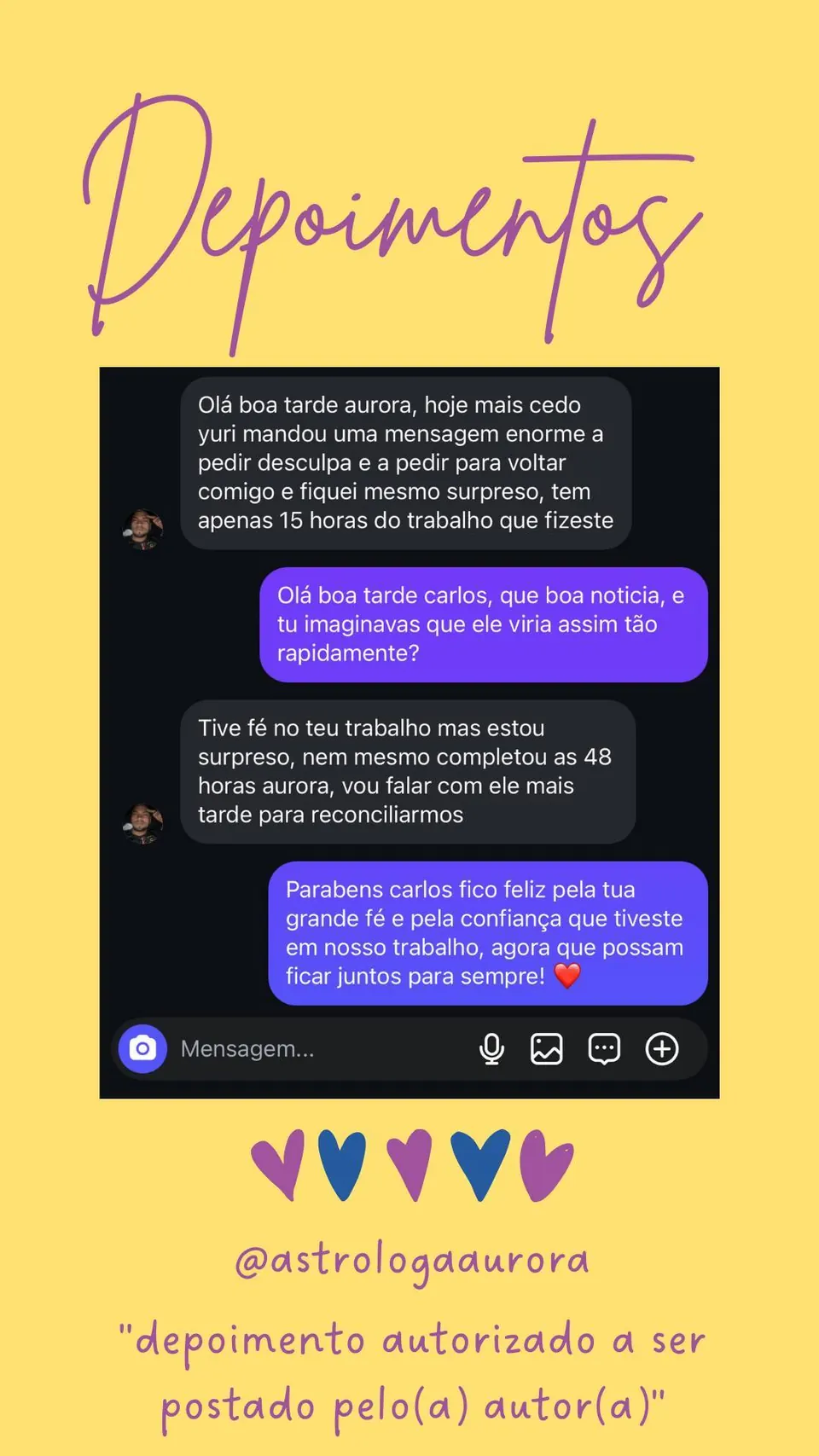 Print de conversa de depoimento de cliente, autorizado pela autora para divulgação
