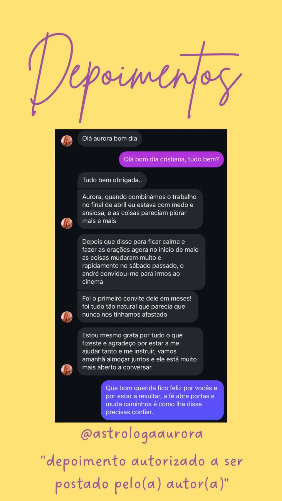 Print de conversa de depoimento de cliente, autorizado pela autora para divulgação