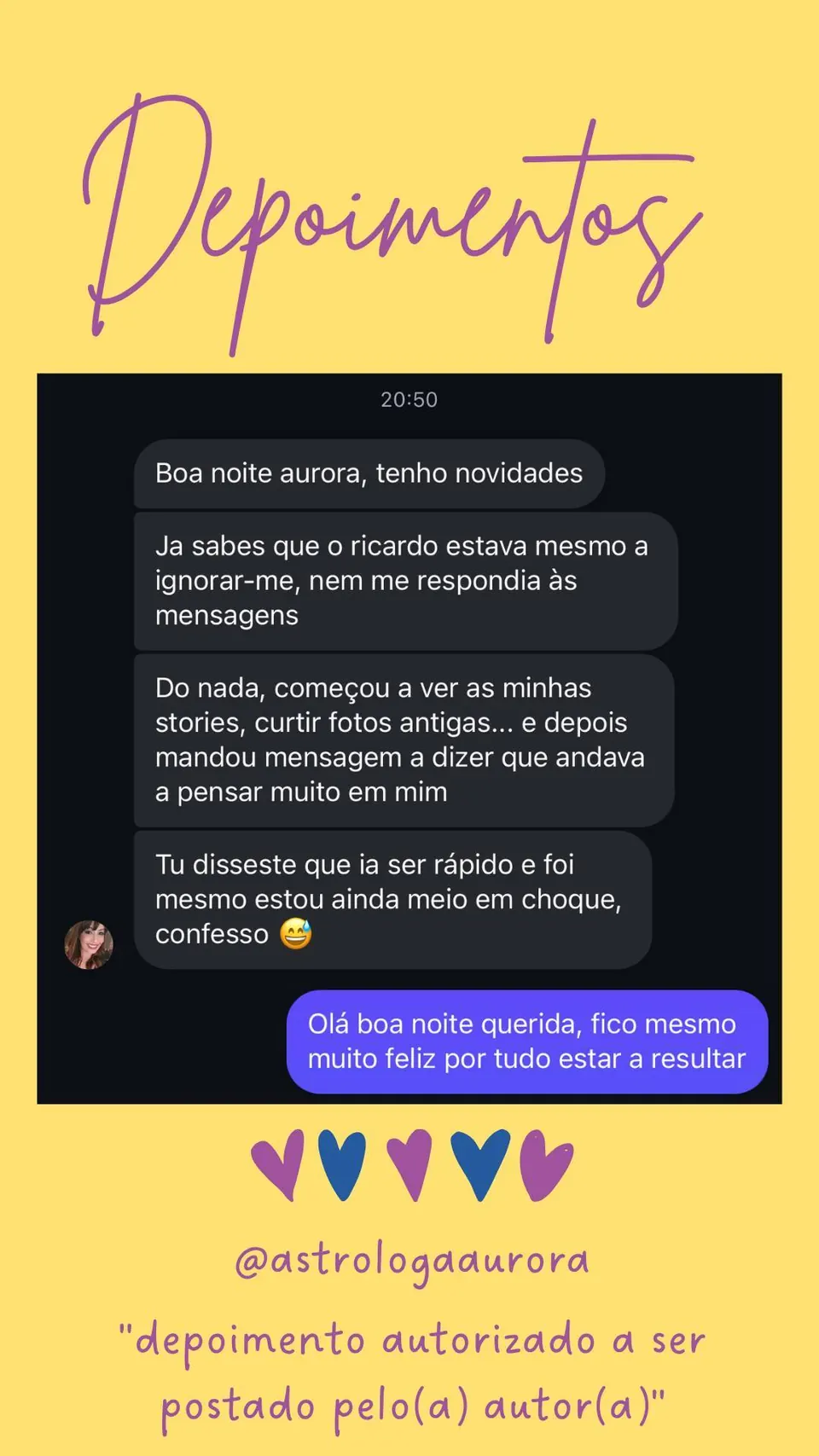 Print de conversa de depoimento de cliente, autorizado pela autora para divulgação