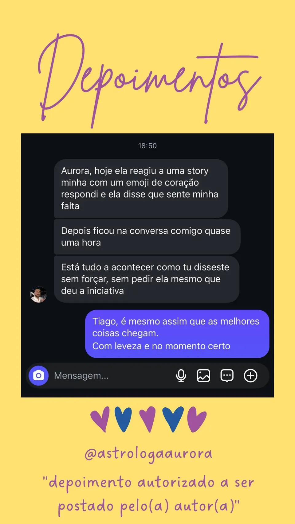 Print de conversa de depoimento de cliente, autorizado pela autora para divulgação