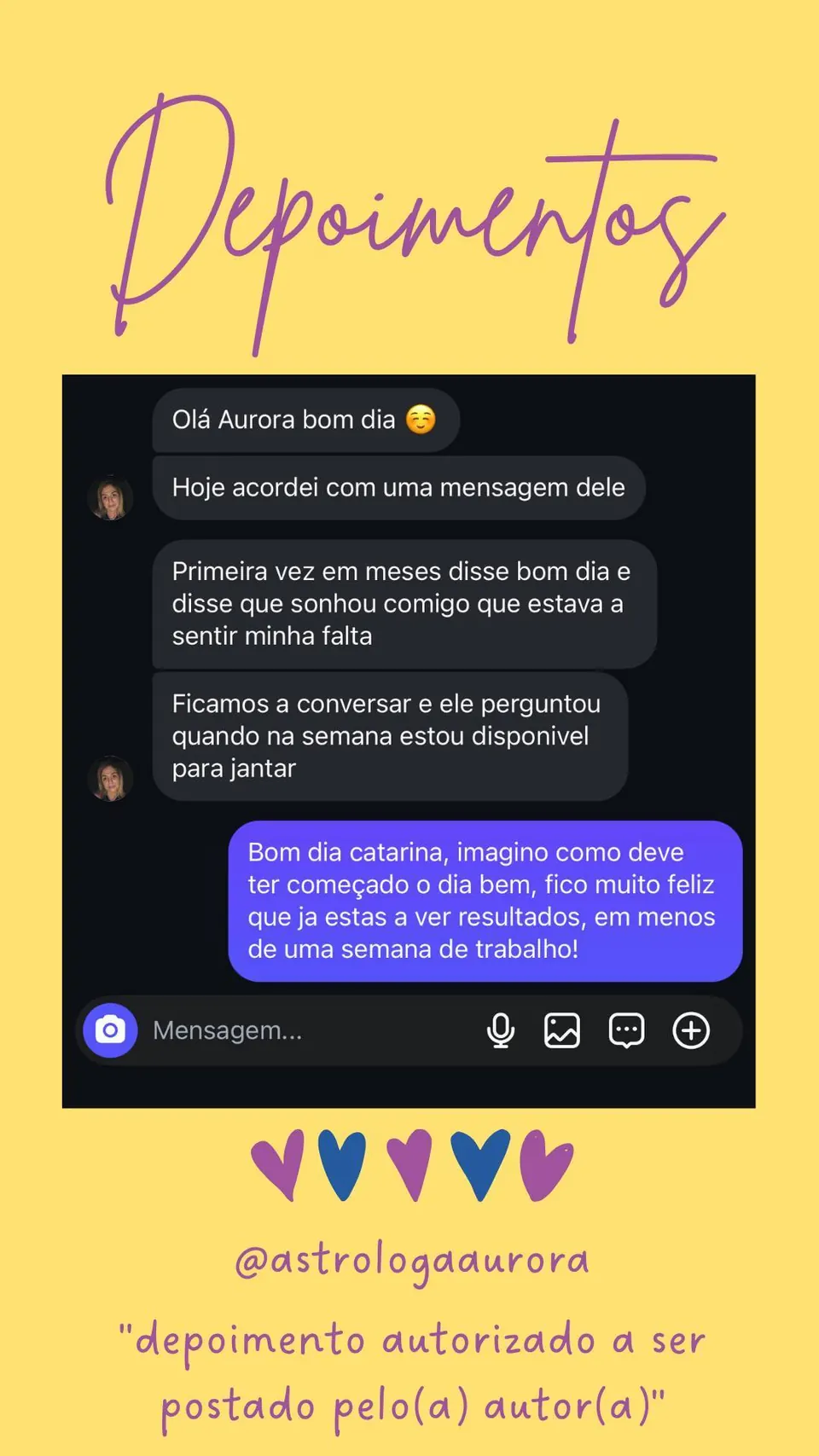Print de conversa de depoimento de cliente, autorizado pela autora para divulgação